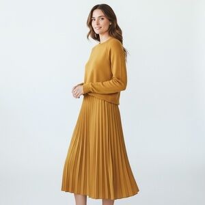 a new day Mustard Yellow Pleated Midi Skirt with Matching Sweatshirt Top